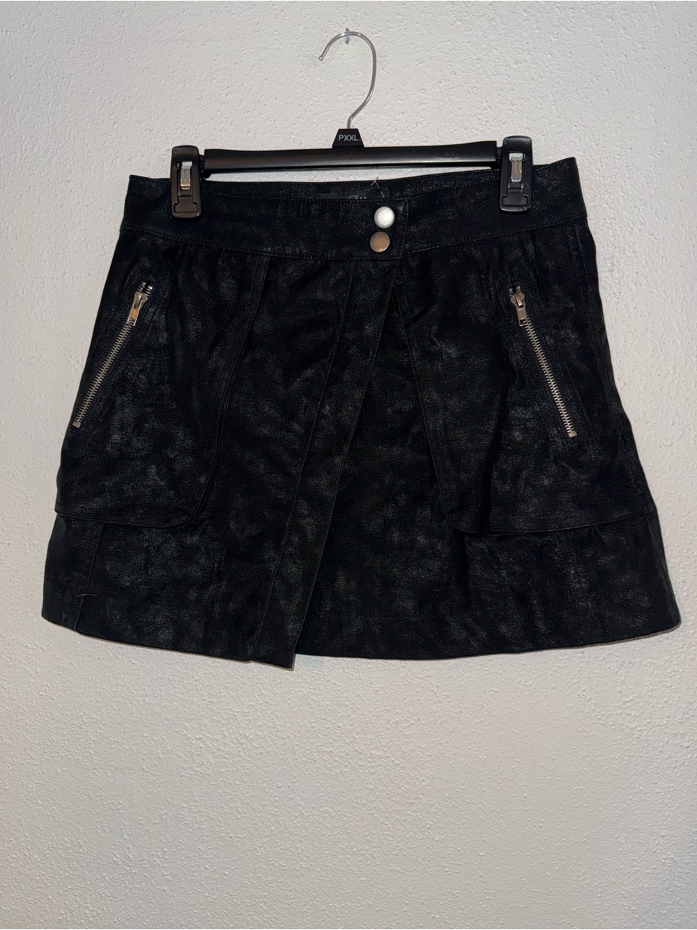 Black Faux-Leather Mini Skirt with Front Zips